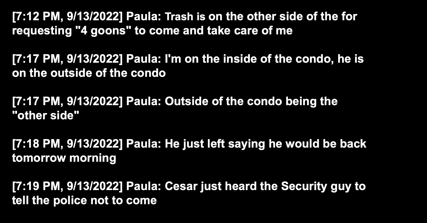 Mx Condo Breakin - 715pm Sept 13 2022 texts to friend and lawyer